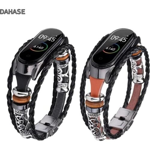 For Mi Band 4 Bracelet Retro Genuine Leather Wristband Strap For Xiaomi Mi Band 3 Watchband with Metal Case