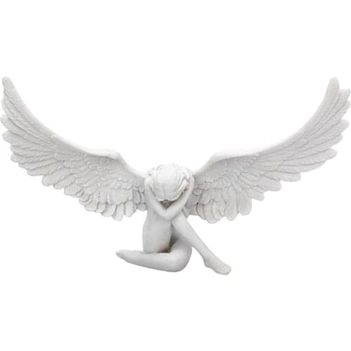 Retro Resin Angel Wing Figures Vivid 3D Embrace Angel Statue Art Crafts Bedroom Home Decor Accs Artwork