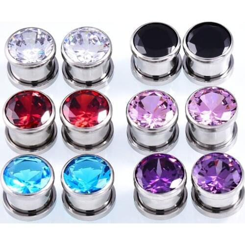 2Pcs Big Zircon Gem Ear Industrial Piercing 4-10mm Ear Plugs Tunnel Wholesale Body Jewelry