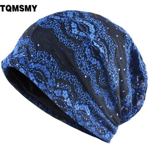 TQMSMY Ladiess Spring Summer Lace Beanies Hat Women Thin Baggy Skullies cap Slouchy Collar Scarf Hats Knit Turban Bonnet TME131