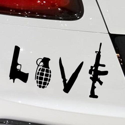 EmpireYing 3 Sizes 8 Colors Abstract Love Art Word Pisl Submachine Gun Military Lovers Car Sticker Morhome Truck Vinyl Decals