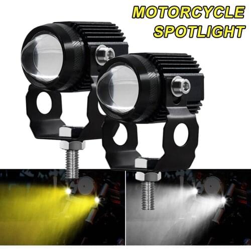 Universal Motorcycle LED Headlight Projector Lens Dual Color ATV Scooter Driving for Cafe Racer Light Auxiliary Spotlight Lamp