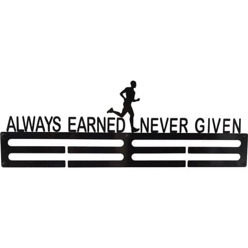46cm Always Earned Never Given Black Running Sport Marathon Medal hanger