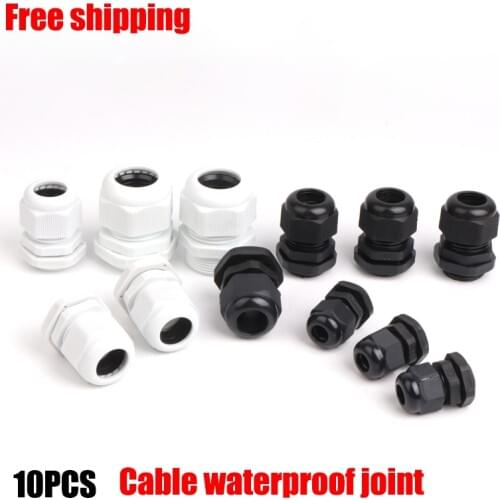Waterproof Cable Gland 10pcs Cable entry IP68 PG7 for 3-6.5mm PG9 PG11 PG13.5 PG16 PG19/21/ White Black Nylon Plastic Connector
