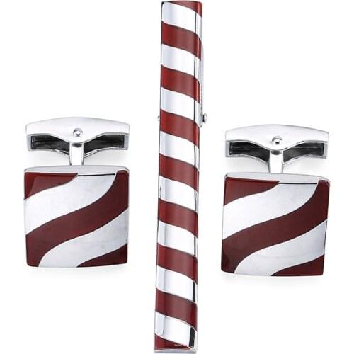 XKZM Red Leo Square Cufflink Tie Clip Set for mens wedding gift Red Crystal tie bars cufflinks tie clips set