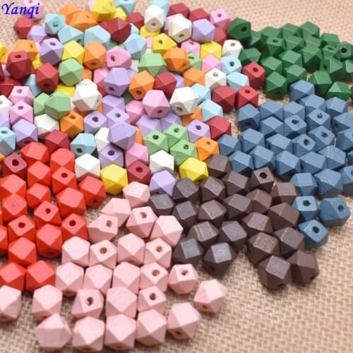 Yanqi 10mm 30pcs Colourful Natural Faceted Wooden Beads Geometric Unfinished Spacer Wood Beads For DIY Jewelry making Handmake