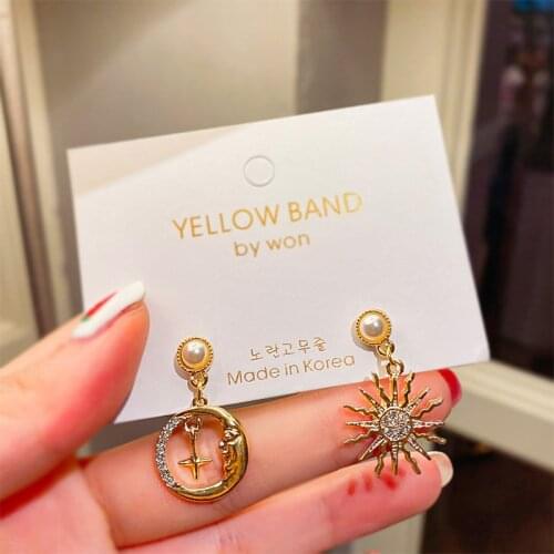 New Vintage Cross Sun Flower Female star moon Asymmetry Dangle Drop Earrings for Women Fashion Statement Earrings Wholesale