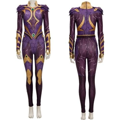 Adult Women Titans Cosplay Costume Starfire Role-playing Purple Bodysuit Halloween Masquerade Outfit Full Set With Boots