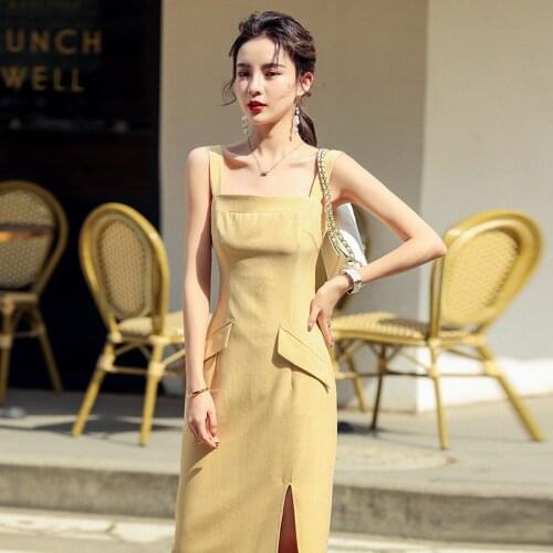 2021 New dress Mid-length Women Summer new fashion Dress Backless Sexy Split fork Neon sleeveless Dress jurk dames vestidos