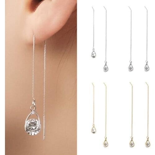 Gold Silver Color Chain Zircon Tassel Drop Asymmetric Earrings Fashion Ear Wire Long Line Hot Jewelry Crystal Charming Earrings