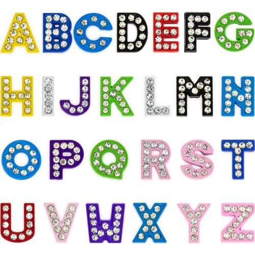 10pcs 8mm A-Z paint full rhinestone Slide letters DIY letters DIY Charms fit pet collar wristband keychains