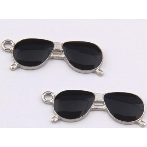10pcs 32*11MM Silver Tone Enamel Alloy Sunglass Charms Drop Oil Ornament Accessories Necklace Earring Keyring Pendants