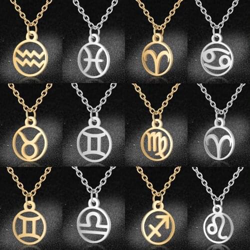 100% Stainless Steel Zodiac Symbol Charm Necklace Vnistar Simple Design Horoscope Pendant Necklaces Zodiac Womens Necklace