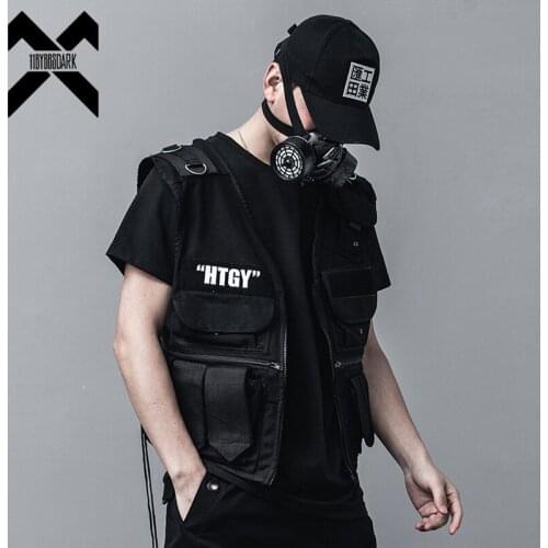 11 BYBBS DARK Cargo Vest Men 2021 Men Functional Coat Sleeveless Drawstring Stitching Casual Vest Coat Techwear WB308