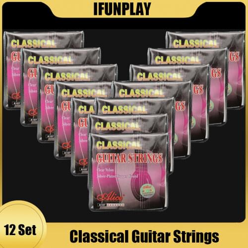 12Set Alice A107-N 1st-6th Classical Guitar Strings Clear Nylon Core Silver Plated Copper Alloy Wound Normal Tension String