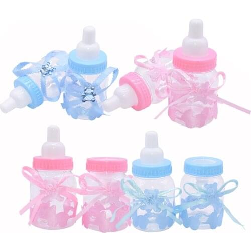 12 pcs/set Baptism Christening Baby Feeding Bottle Candy Box Cute Blue/Pink Birthday Gift Baby Shower Party Favors Supplies