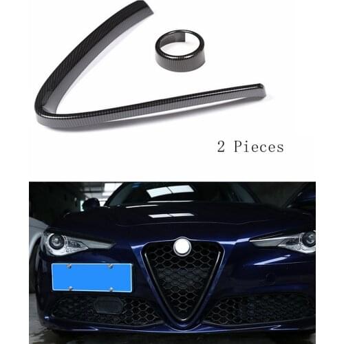 2x Front Bumper Air Grille Trim and Emblem Sticker Cover Carbon Fiber for Alfa Romeo Giulia Quadrifoglio