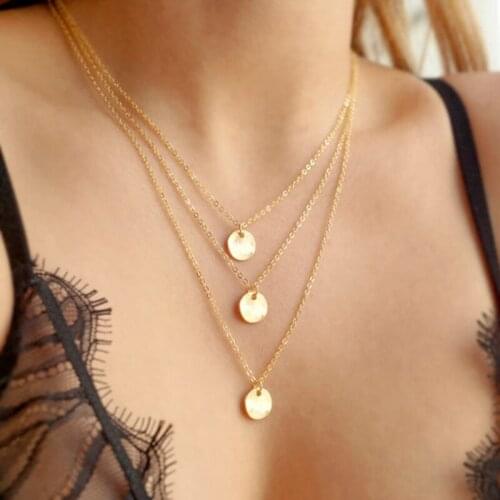 2021 New Fashion Multilayer Gold Color 3 Layers Sequinned Lariat Choker Necklaces Pendants Clavicle Chain For Women Girl Gifts