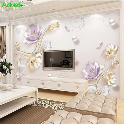 3D Simple Fashion New Chinese Jewelry Embossed Tulip TV Background Wall Paper Living Room Bedroom Mural
