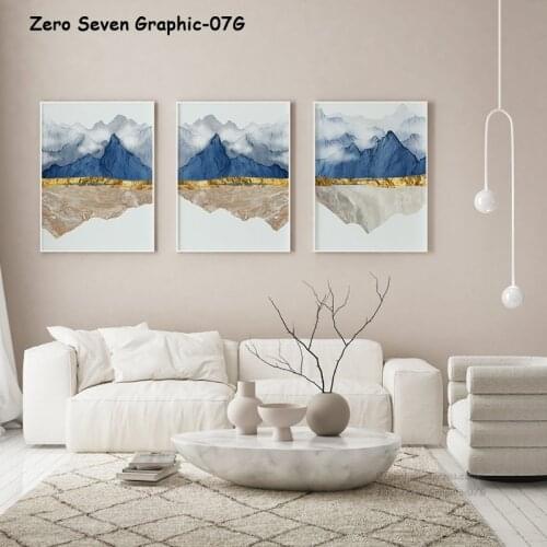 Abstract Watercolor Marble Gold Foil (Yellow Brown Ink Print) Foggy Mountain Canvas Poster Print Picture Wall Art For Home Decor