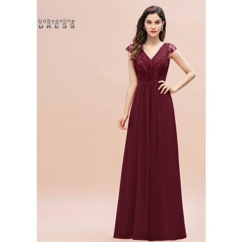 Babyonlinedress 50 Colors Lace Long Evening Dress Double V Neck Prom dresses robes de soirée Cap Sleeves abendkleider