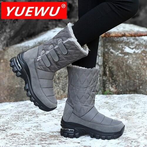 YUEWU Large Plush High Tube Boots Winter Velcro Round Shoes TPR Sole Air Cushion Shoes Fashion And Warmth