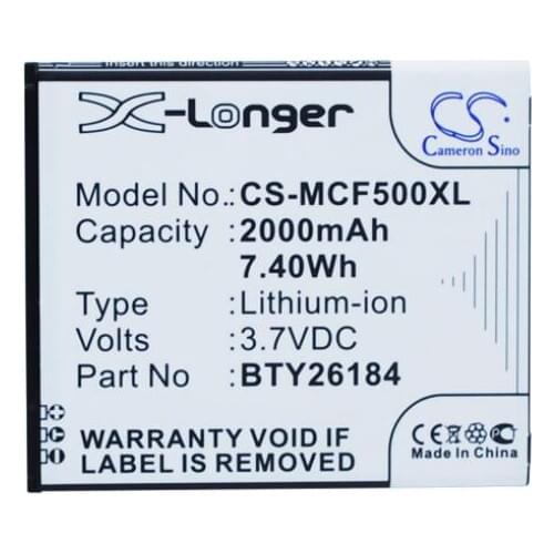 Cameron Sino 2000mAh battery for MOBISTEL Cynus F5 MT-8201B MT-8201S MT8201w BTY26184 BTY26184Mobistel/STD