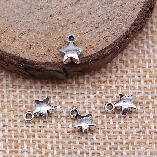 Charms for Jewelry Making Findings Handmade DIY Craft 120pcs Antique Silver Color 6x8mm Small Five-Pointed Star Charms Pendant