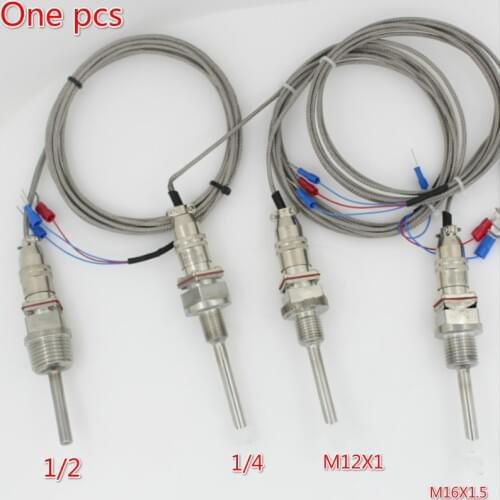 BSP 1/2 1/4 Stainless steel -20 to 300 Degree Temperature Transducer Probe PT100 Temperature Sensor With 2 Meter Cable Wires