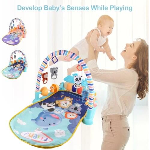 Baby Music Rack Play Mat Activity Gym Kick Piano Keyboard Baby Jungle Puzzles Mat Baby Early Education Gym Crawling Game Pad