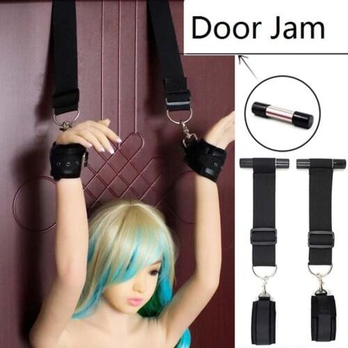 Adult Sex Fantasy Metal Tube Door Jam Bondage Wrist Cuffs Set Bondage Restraint System Over the Door Sex Play Products