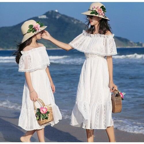 Womens summer high-end parent-child dress summer dress seaside beach suspender skirt summer chiffon foreign dress