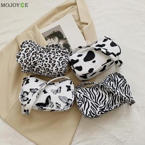 Animal Pattern Print Canvas Shoulder Underarm Bag Vintage Ladies Small Purse Handbags Casual All-match Fashion Women Square Bags