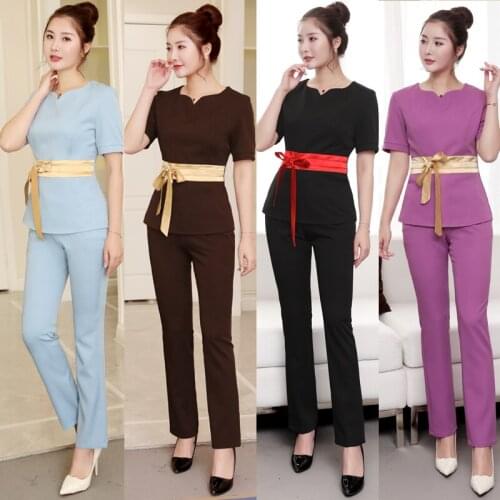 Summer short sleeve Beauty salon SPA female Fashion Work clothing hotel Waiter work clothes SPA Uniform Sauna foot bath Uniforms