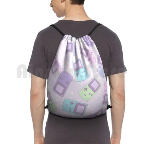 Kawaii Cute Pastel Gameboy Gamer Pattern Backpack Drawstring Bag Riding Climbing Gym Bag Gamer Gamer Girl Games Nintendo