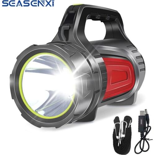 SEASENXI Powerful Rechargeable Searchlight Camping Spotlight Flashlight Multi-modes XPG LED+COB Torch Lamp with Built-in Battery