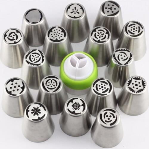 Mujiang 16Pcs Russian Tulip Nozzles Kitchen Bakeware Icing Piping Pastry Tips Wedding Cake Dessert Decorating Baking Tools