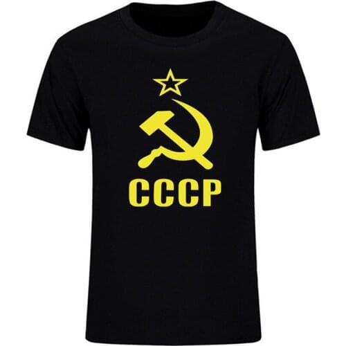 Soviet Union flag hammer and sickle mens Tshirt Russian communist CCCP printed T shirt mens high-quality O-neck cotton T-shirt