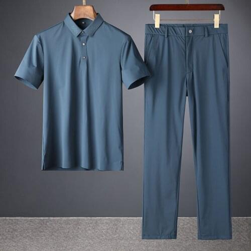 2021 summer high end silky ice quick dry Lapel two piece ultra thin short sleeve mens casual sports suit