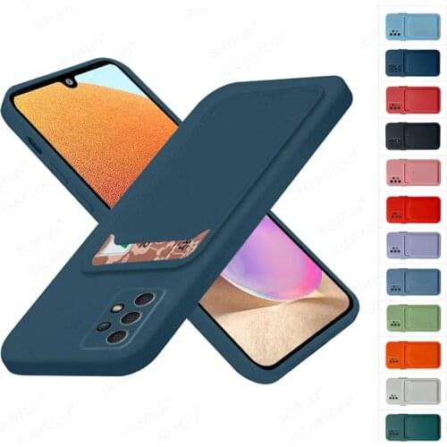 Card Slot Holder Square Soft Silicone Case For Samsung Galaxy A32 2021 4G 5G Camera Lens Protector Cover Sansung A 32 2021 Coque