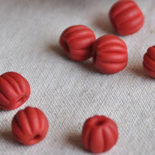 Nepal Hand Red Matted Lampwork Pumpkin Beads 10-12mm 10beads TSB0023