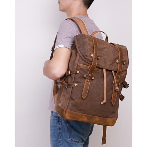 Nesitu High Quality Big Casual New Vintage Coffee Grey Army Green Wax Canvas 14'' Laptop Women Men Backpacks Travel Bags M0015