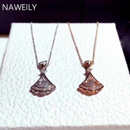 New Shining Cubic Zircon Water Drop Pendant Necklace For Women Rose Gold Silver Color Retention Crystal Necklaces Jewelry Gift