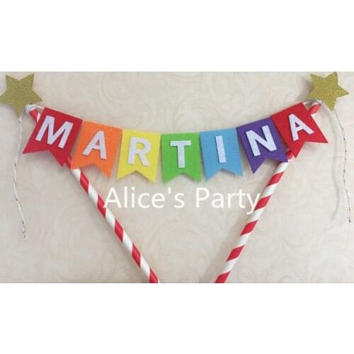 Personalized Circus Rainbow Kids Name Smash Cake Topper Bunting Baby Shower Banner Flag Birthday Party Flag Gold Twinkle Stars
