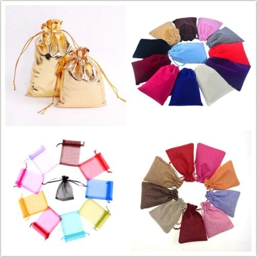 10pcs Multicolor Drawstring Pouch 7x9/9x12/10x14/13x18/15x20cm Gift Pack for Packaging Gift Wedding Party Christmas Candy Bags