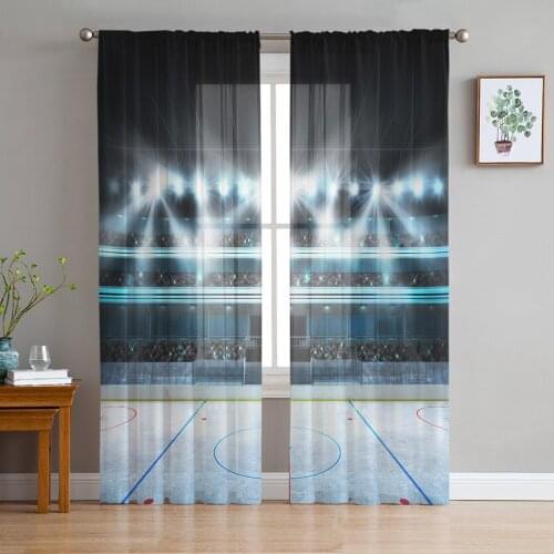Ice Hockey Playing Field Sheer Curtains for Living Room Bedroom Kitchen Tulle for Windows Voile Yarn Curtains for Bedroom