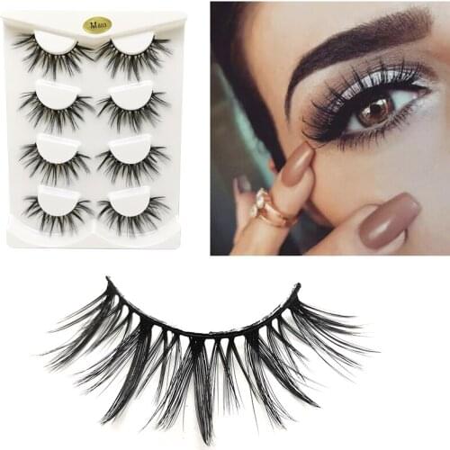 4Pair/Box Eyelashes 3D Artificial Fiber Long Lasting Lashes Women Volume Eyelashes Extension False Eyelashes