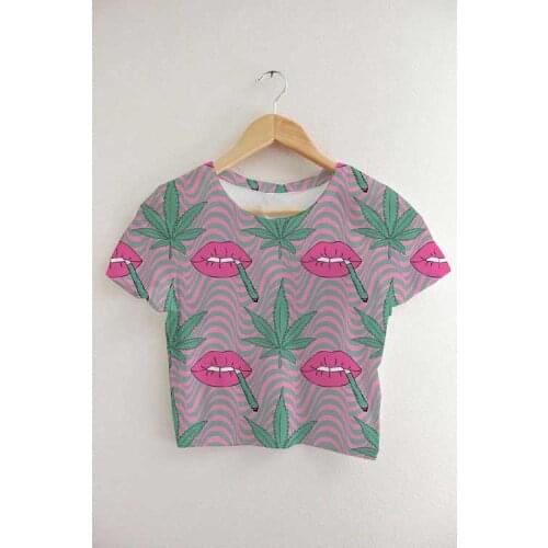 Custom Made Your Designs Sublimation Print Trippy Stonner Chicky Milk Silk Crop T-Shirt Tops