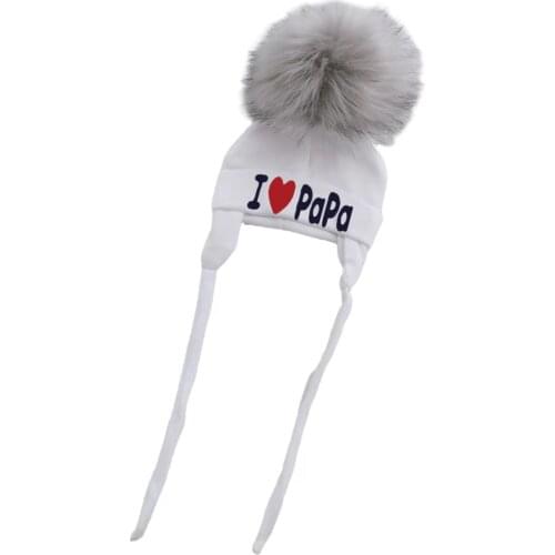 Newborn Baby hat for Boys Girls with ear Warmmer earflap rope Winter Cotton pom Beanie letter i love papa mama Cap for Kids boy