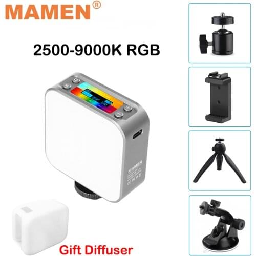 MAMEN LED D01 Built-in battery Double-sidedcamera fill light 2500-9000K RGB Video Light Vlog for Smartphone DSLR Camera Youtube